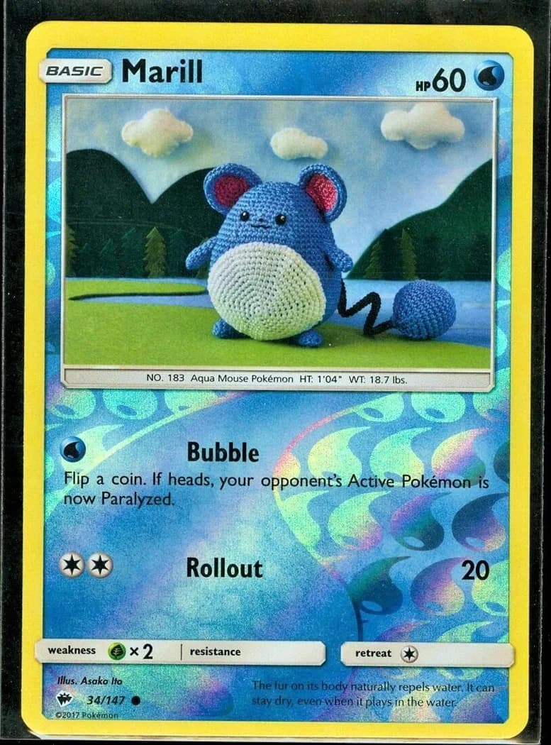 Marill reverse holo card front, Burning Shadows 34/147