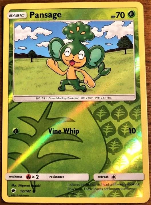 Pansage reverse holo card front, Burning Shadows 12/147