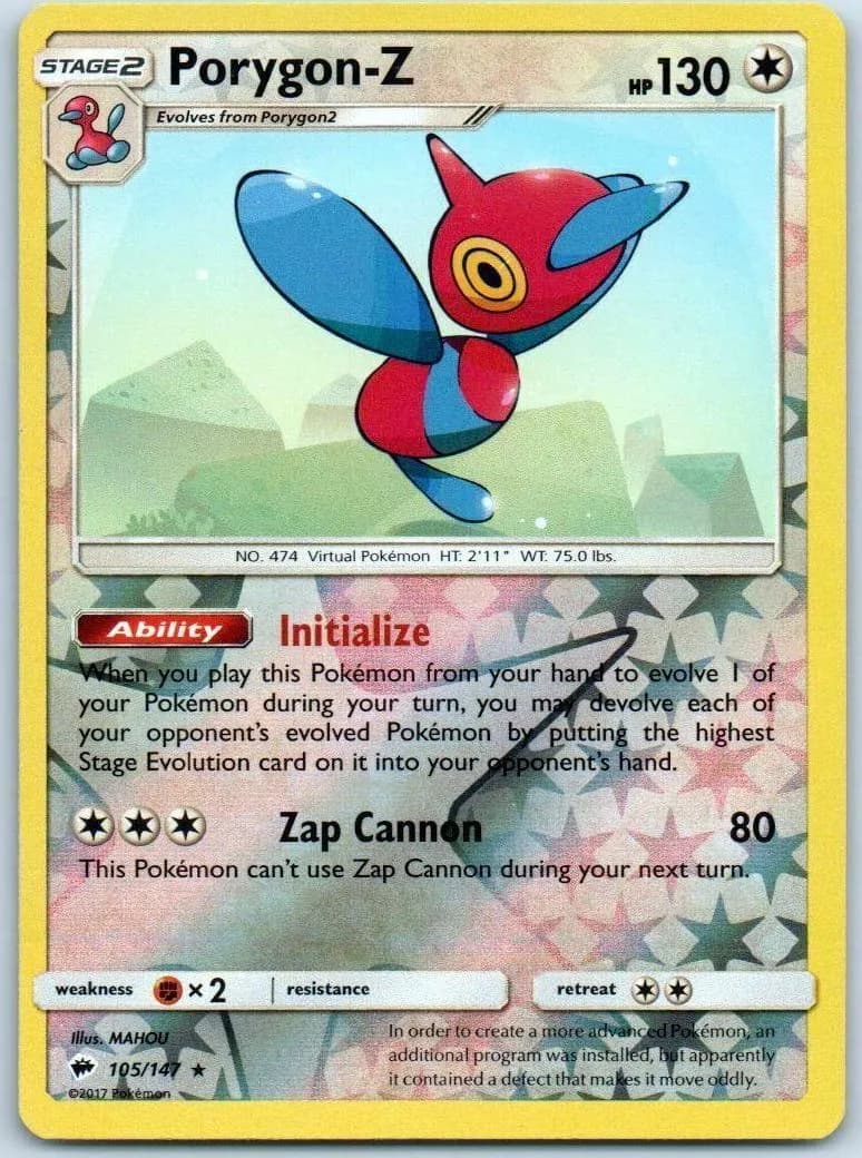 Porygon-Z reverse holo card front, Burning Shadows 105/147