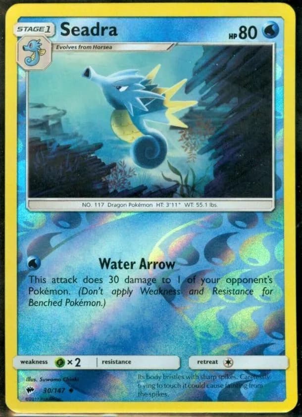 Seadra reverse holo card front, Burning Shadows 30/147