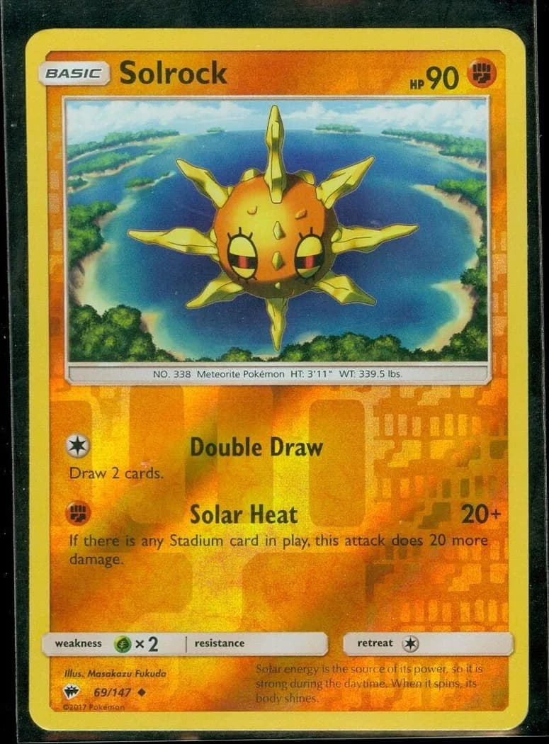 Solrock reverse holo card front, Burning Shadows 69/147