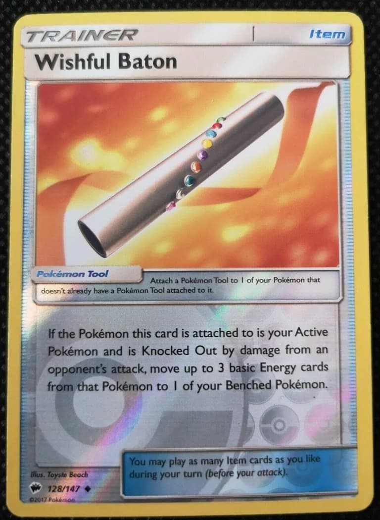 Wishful Baton reverse holo card front, Burning Shadows 128/147