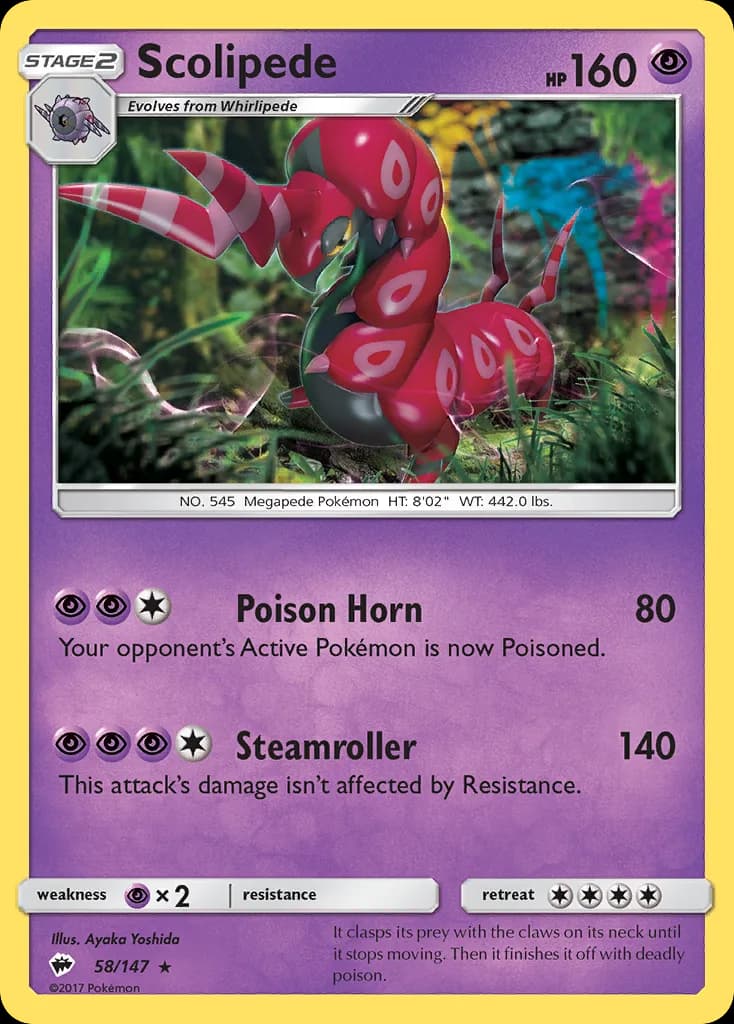 Burning Shadows Scolipede card front, 58/147