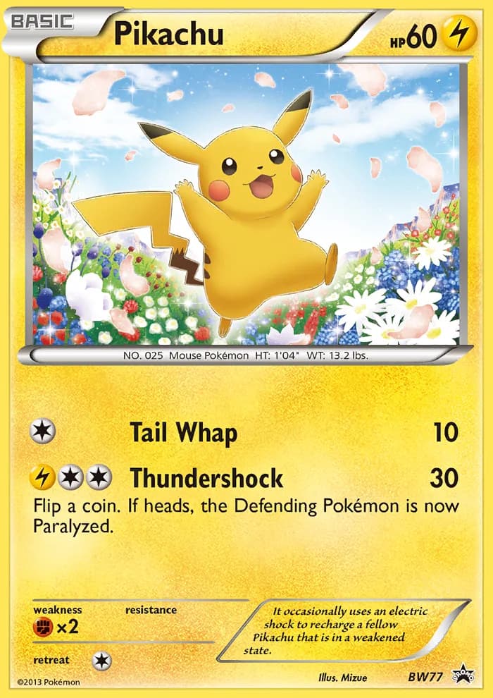 BW Black Star Promos Pikachu promo card front, BW77