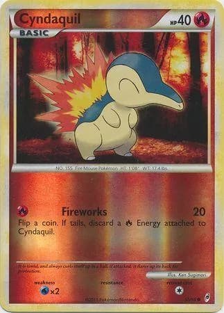 Cyndaquil reverse holo card front, Call of Legends 55/95