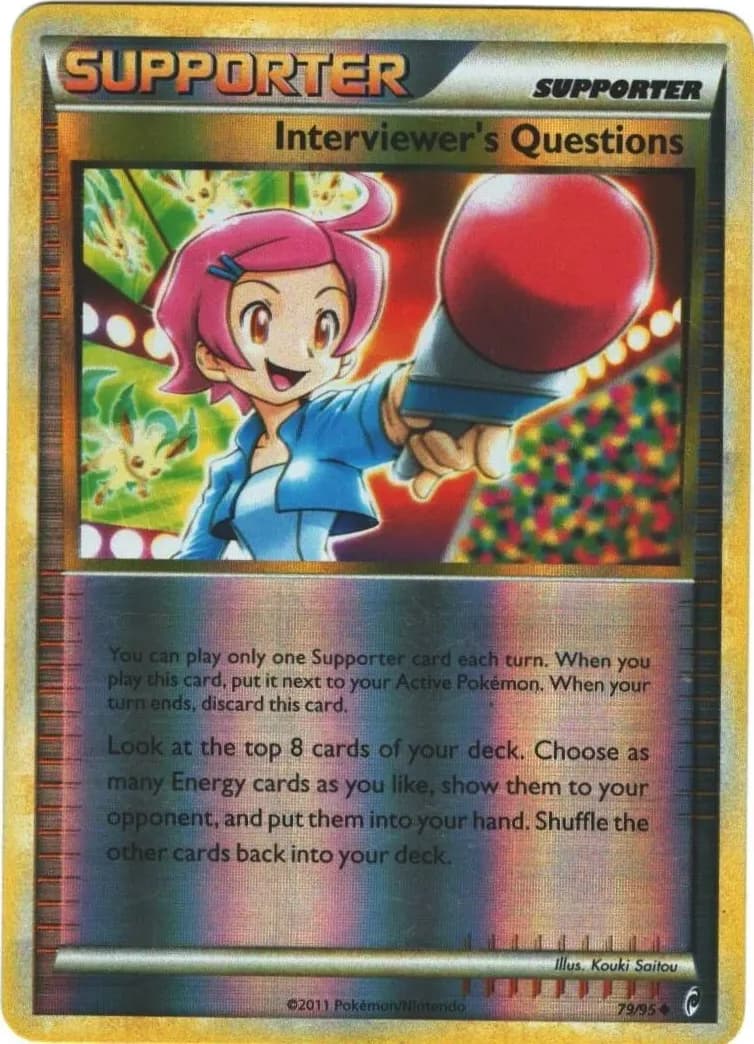 Interviewer's Questions reverse holo card front, Call of Legends 79/95