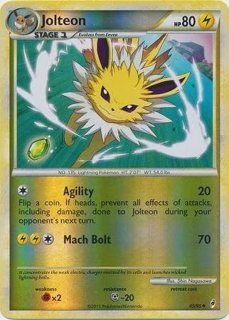 Jolteon reverse holo card front, Call of Legends 45/95