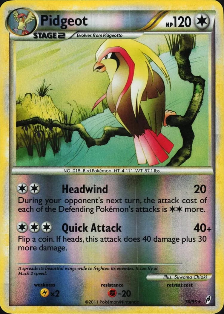Pidgeot reverse holo card front, Call of Legends 30/95