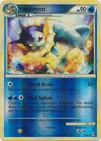 Vaporeon reverse holo card front, Call of Legends 52/95