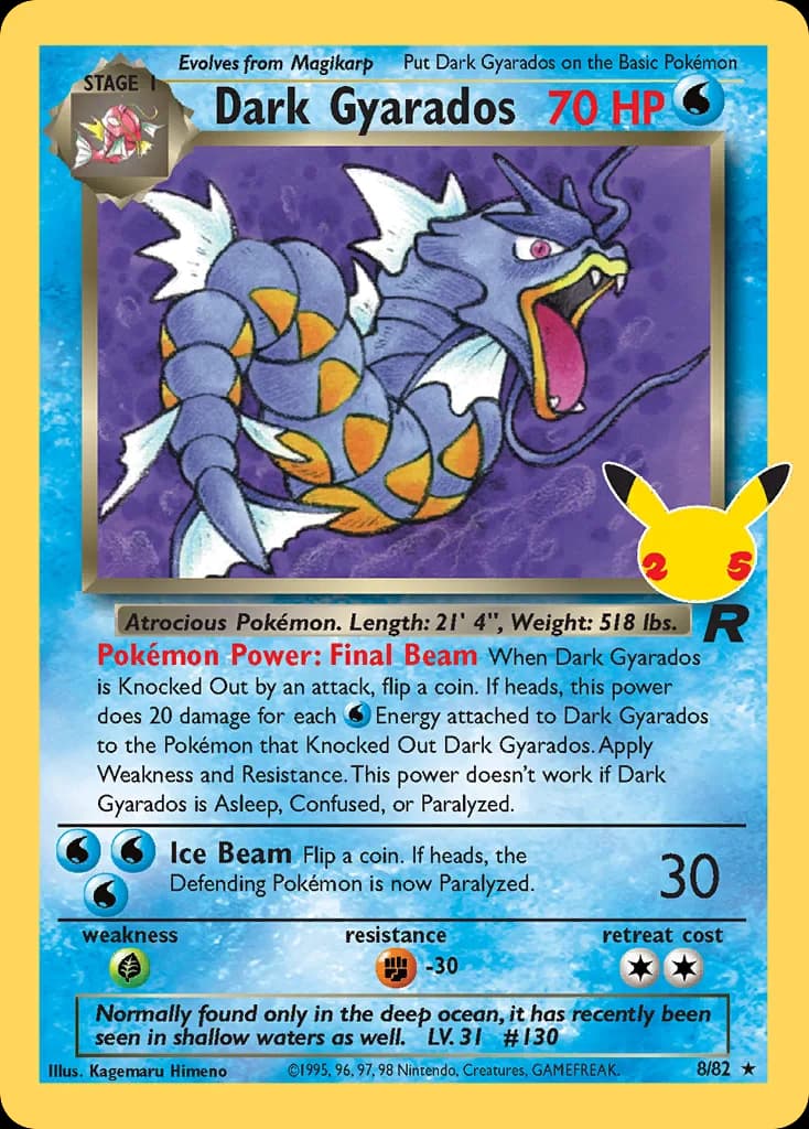Dark Gyarados card front, Celebrations 8/82