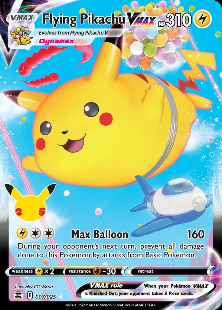 Celebrations Flying Pikachu VMAX card front, 7/25