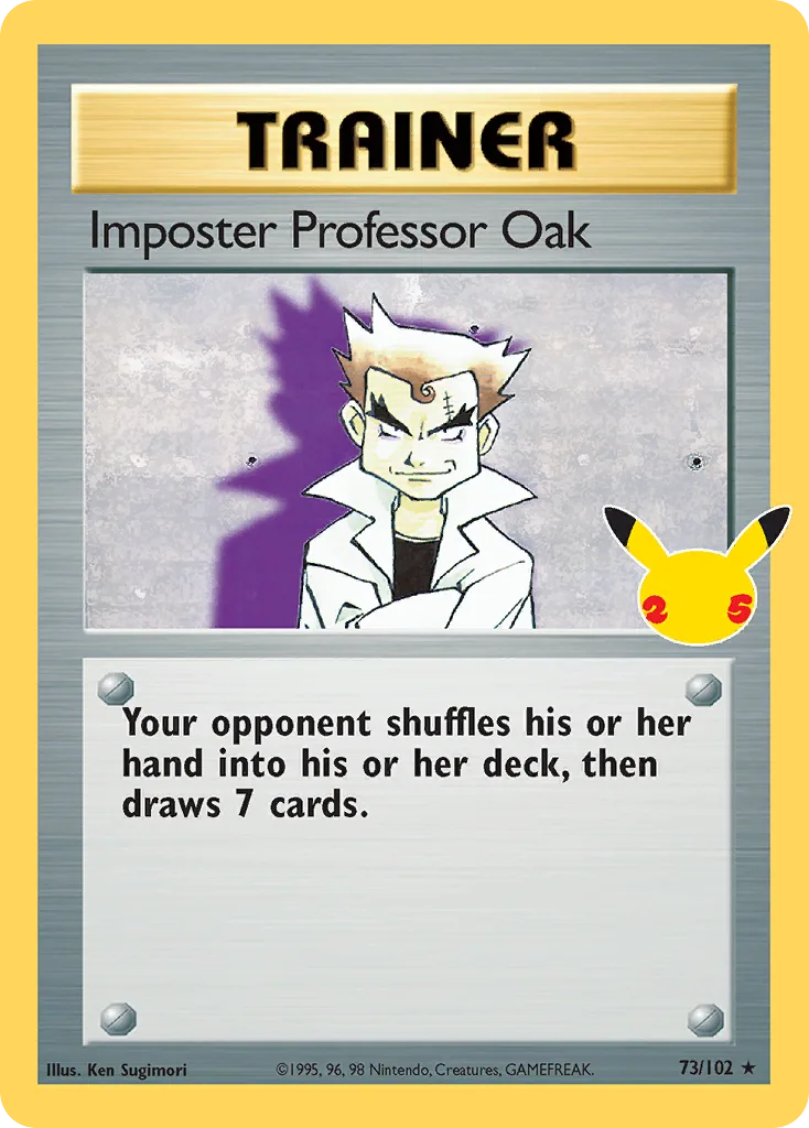 Celebrations Imposter Professor Oak card front, 73/102