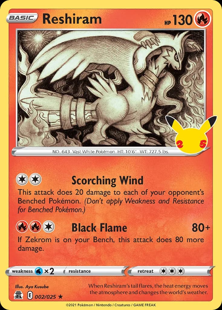 Reshiram card front, Celebrations 2/25