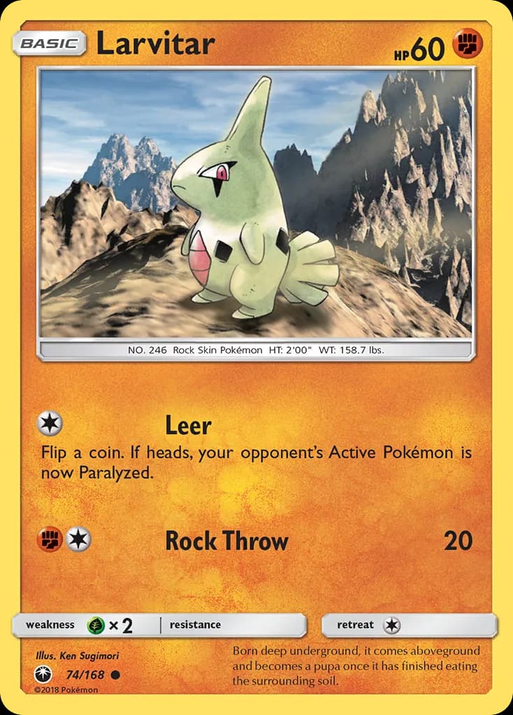 Celestial Storm Larvitar card front, 74/168