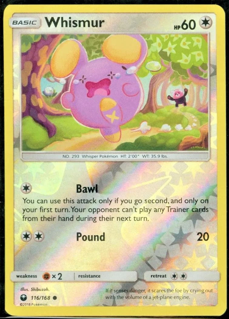 Whismur reverse holo card front, Celestial Storm 116/168
