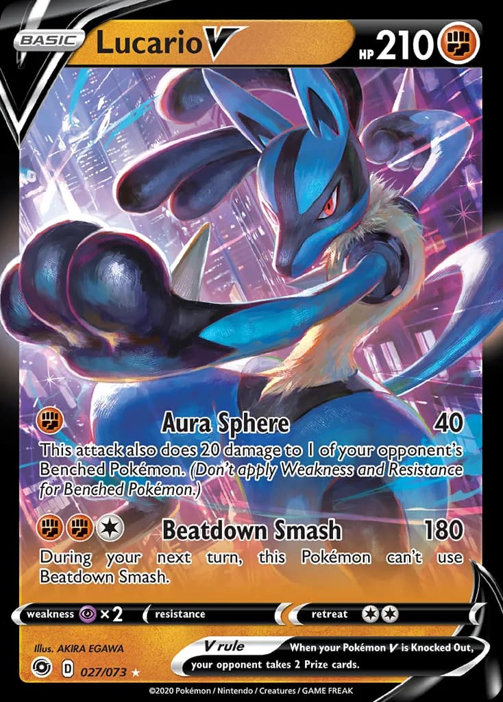Lucario V card front, Champion's Path 27/73