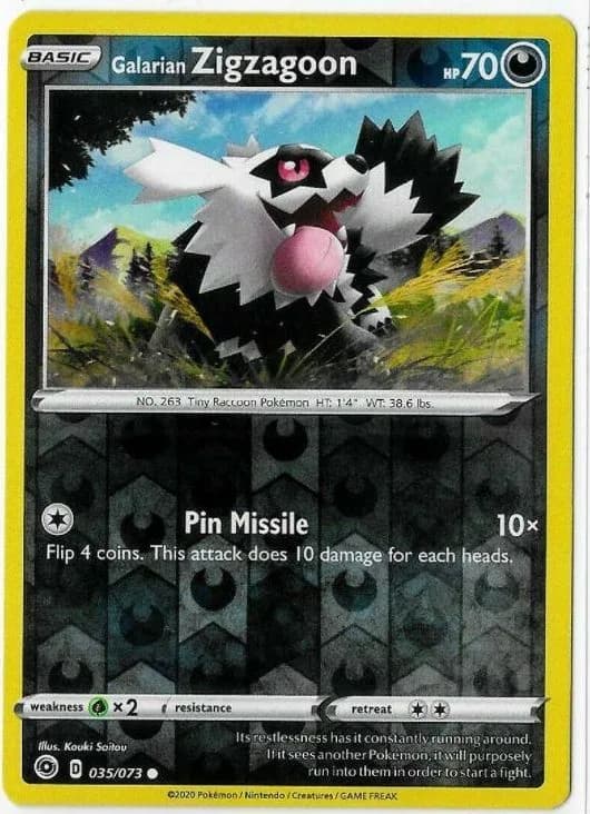 Galarian Zigzagoon reverse holo card front, Champion's Path 35/73