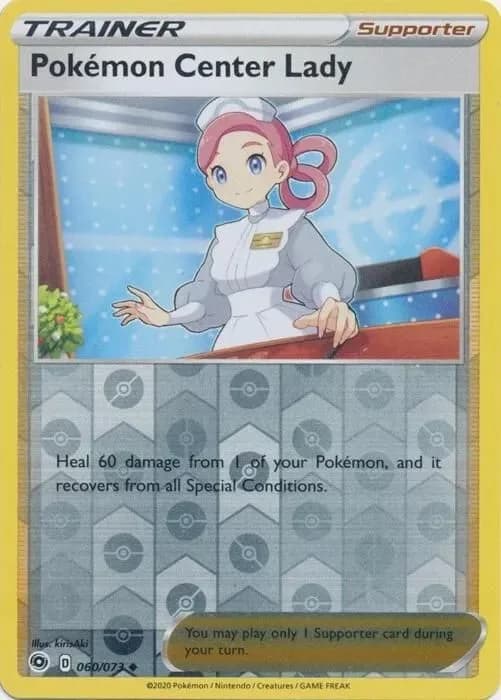 Pokémon Center Lady reverse holo card front, Champion's Path 60/73
