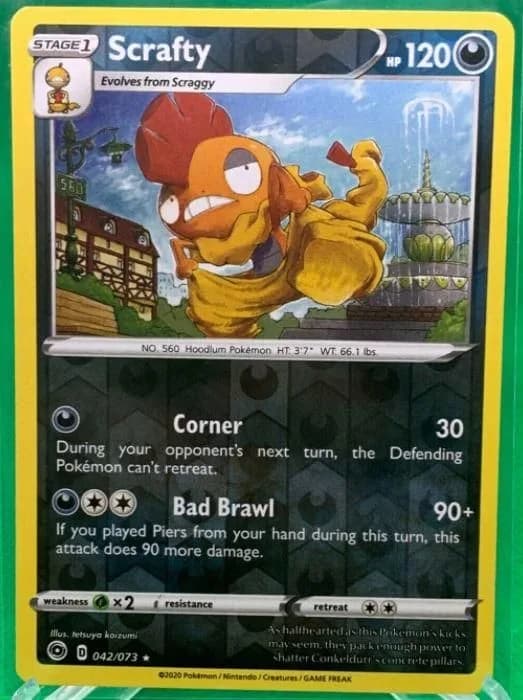 Scrafty reverse holo card front, Champion's Path 42/73