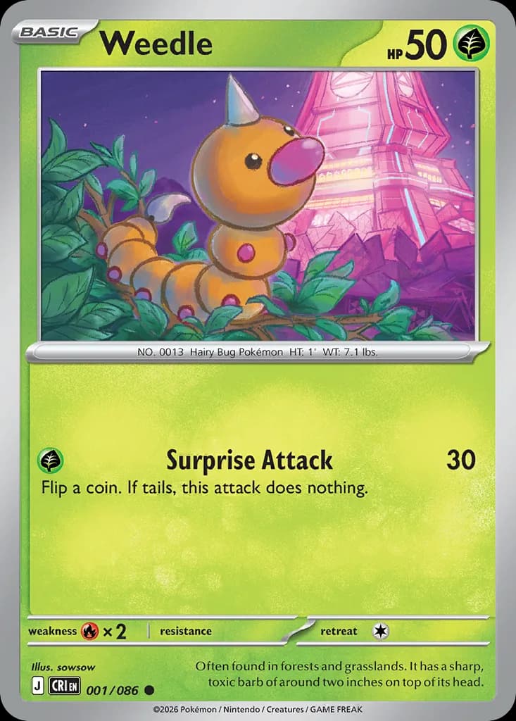Weedle card front, Chaos Rising 1/86
