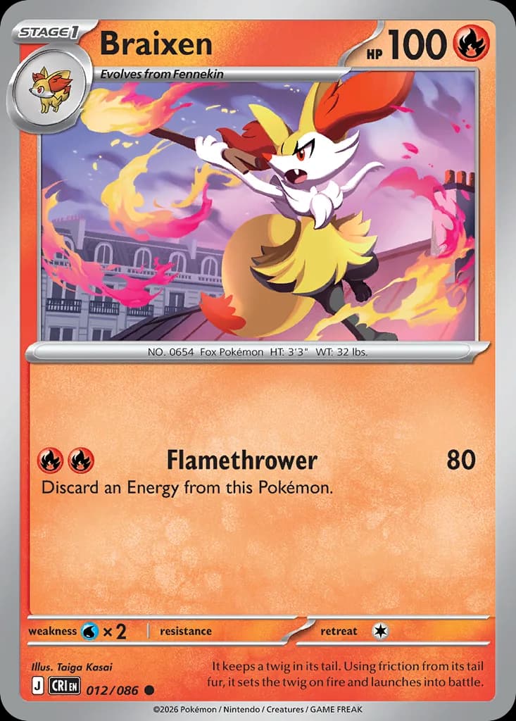 Braixen card front, Chaos Rising 12/86