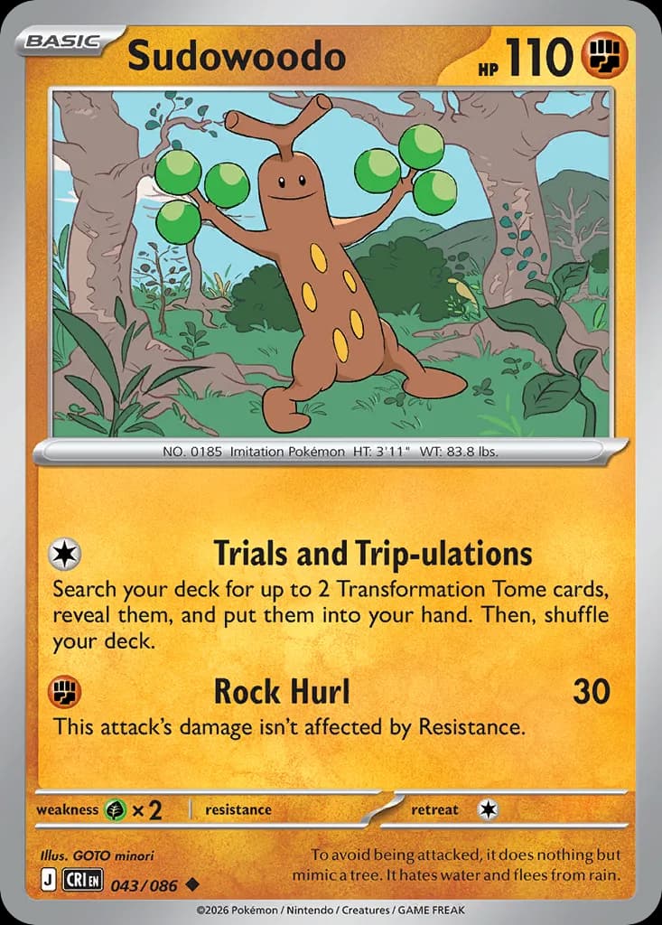 Sudowoodo card front, Chaos Rising 43/86