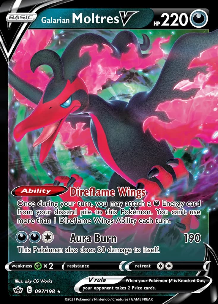 Chilling Reign Galarian Moltres V card front, 97/198
