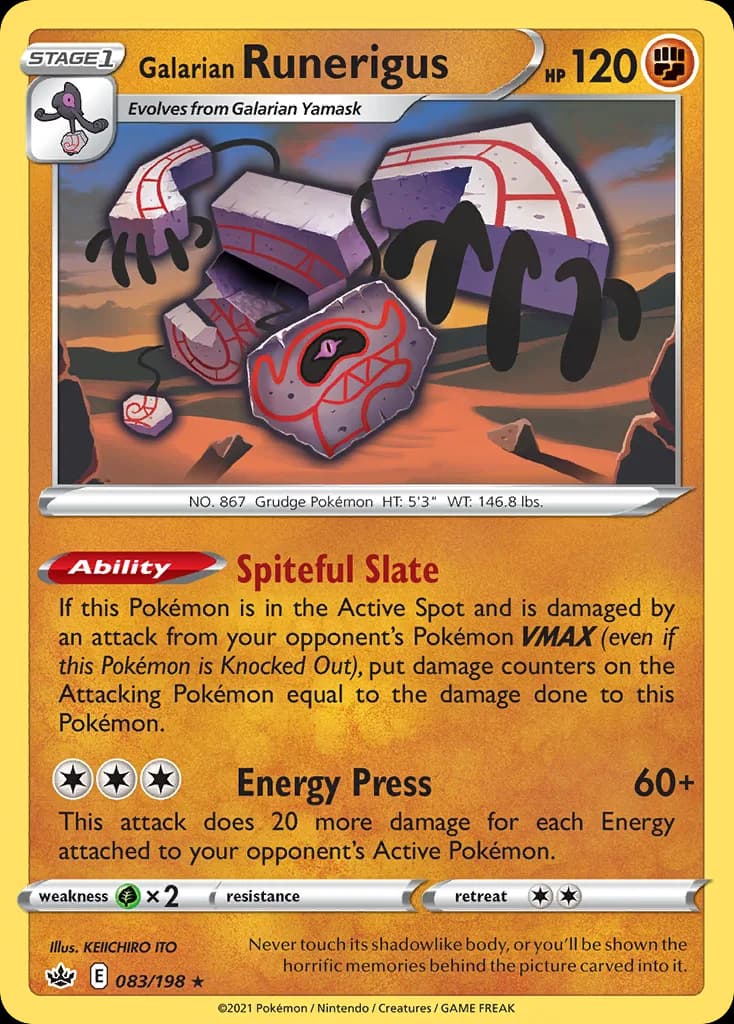 Chilling Reign Galarian Runerigus card front, 83/198