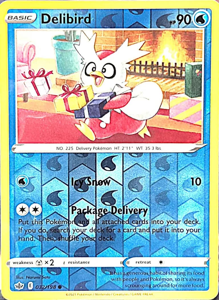 Delibird reverse holo card front, Chilling Reign 32/198