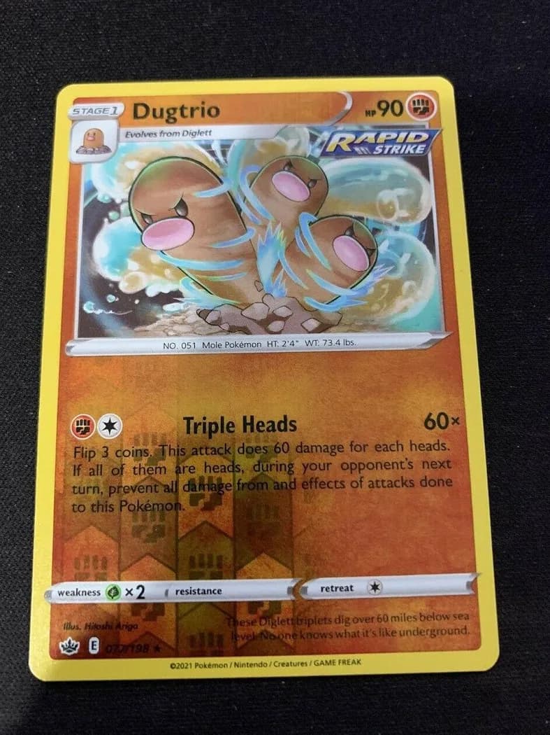 Dugtrio reverse holo card front, Chilling Reign 77/198