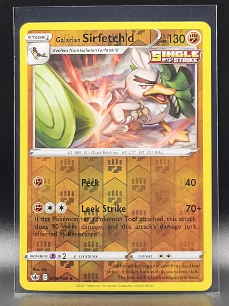 Galarian Sirfetch'd reverse holo card front, Chilling Reign 79/198