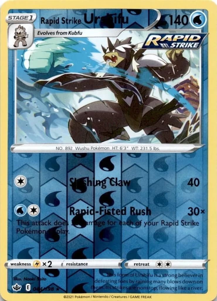 Rapid Strike Urshifu reverse holo card front, Chilling Reign 44/198