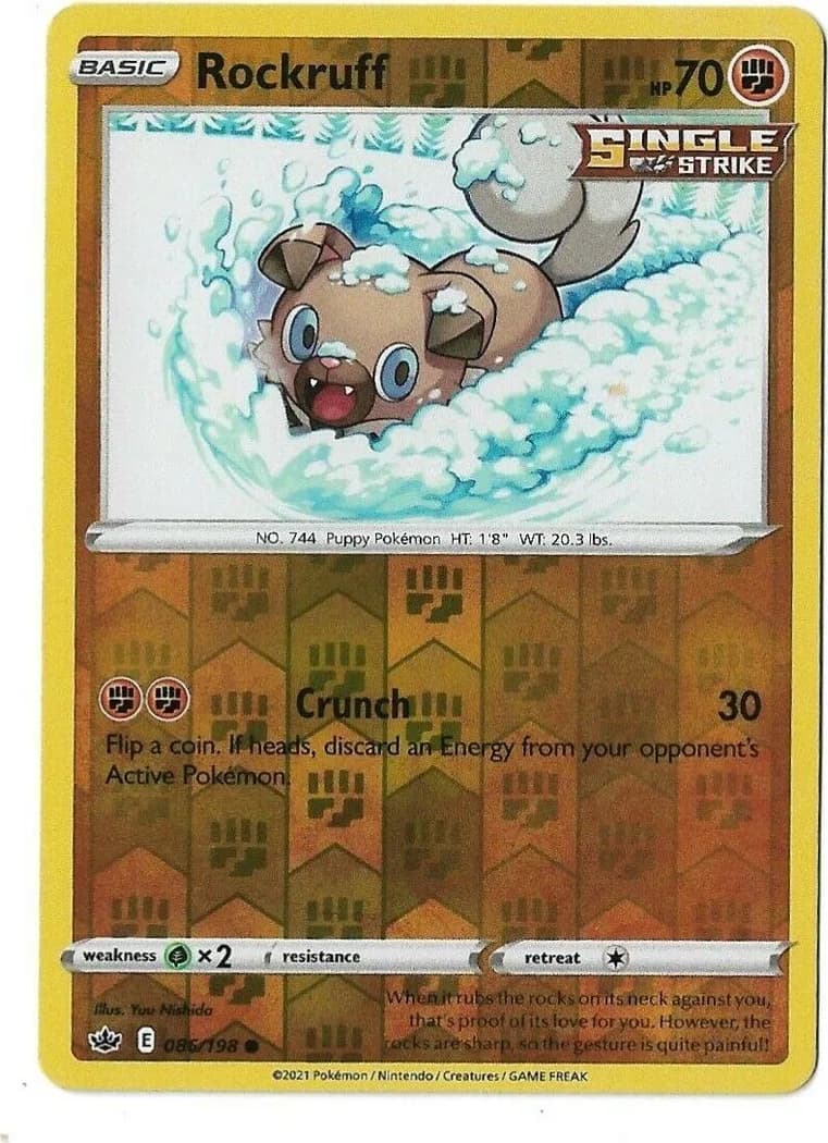 Rockruff reverse holo card front, Chilling Reign 86/198