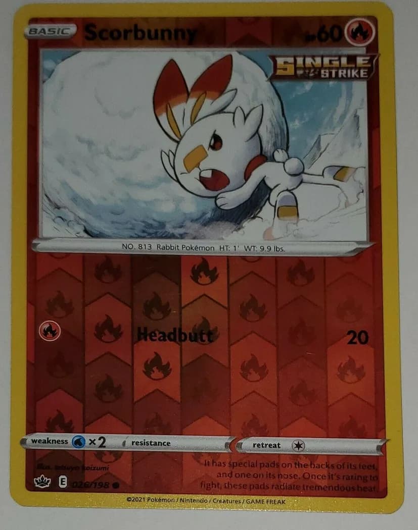 Scorbunny reverse holo card front, Chilling Reign 26/198