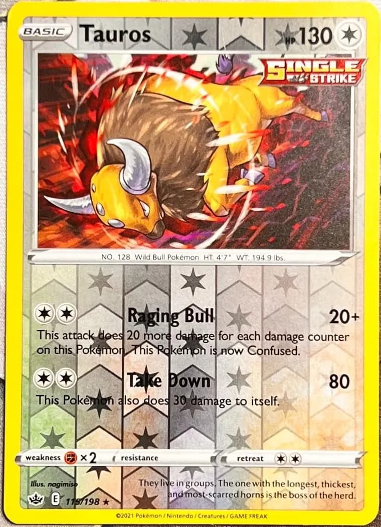 Tauros reverse holo card front, Chilling Reign 115/198