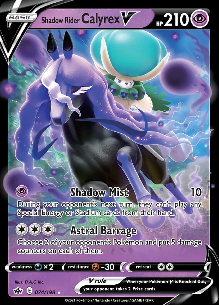 Chilling Reign Shadow Rider Calyrex V card front, 74/198