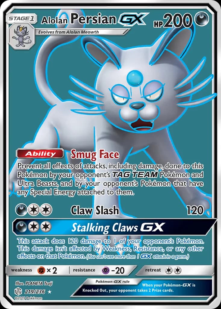 Cosmic Eclipse Alolan Persian-GX card front, 219/236