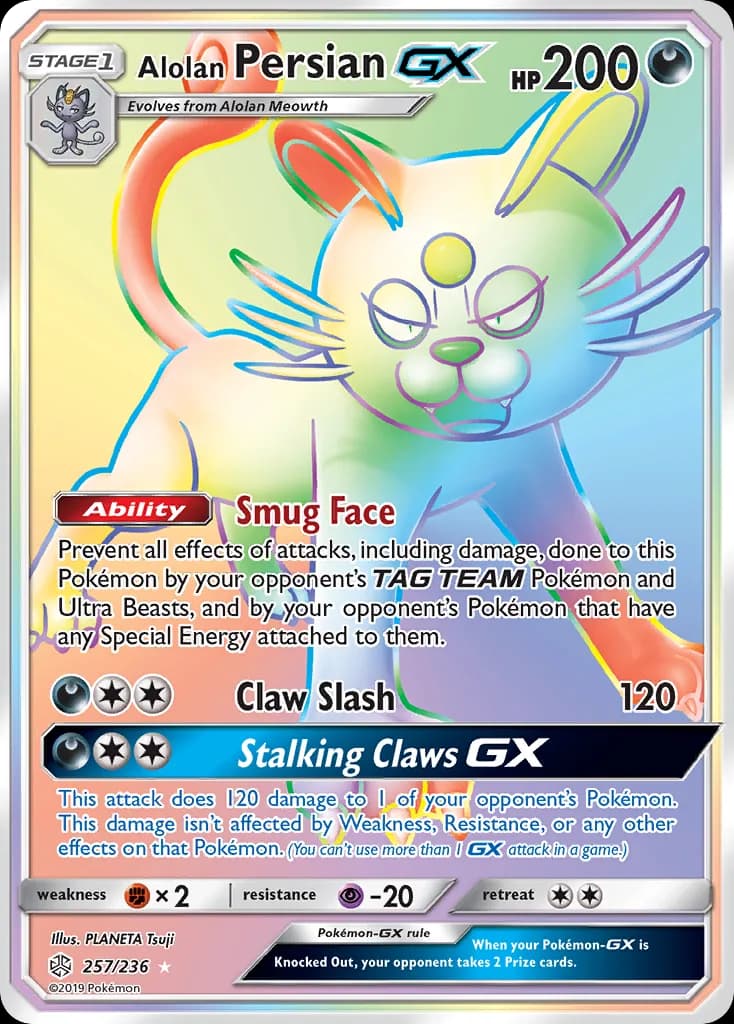 Cosmic Eclipse Alolan Persian-GX card front, 257/236