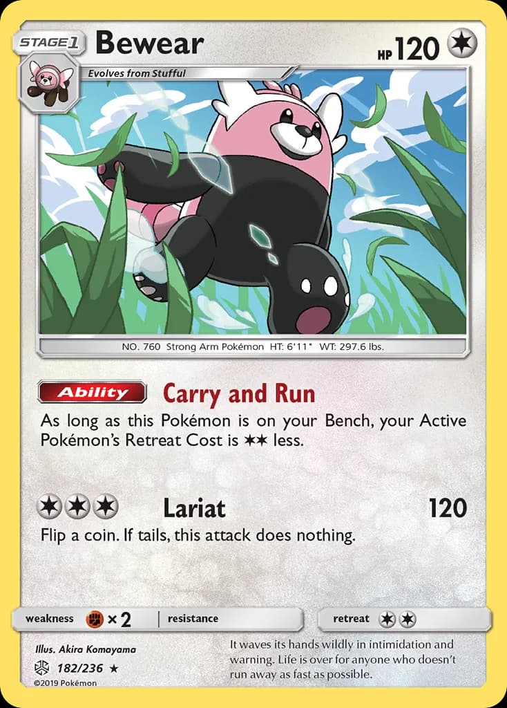 Bewear, Cosmic Eclipse 182/236, English non-holo base-card reference; reverse-holo finish is not shown