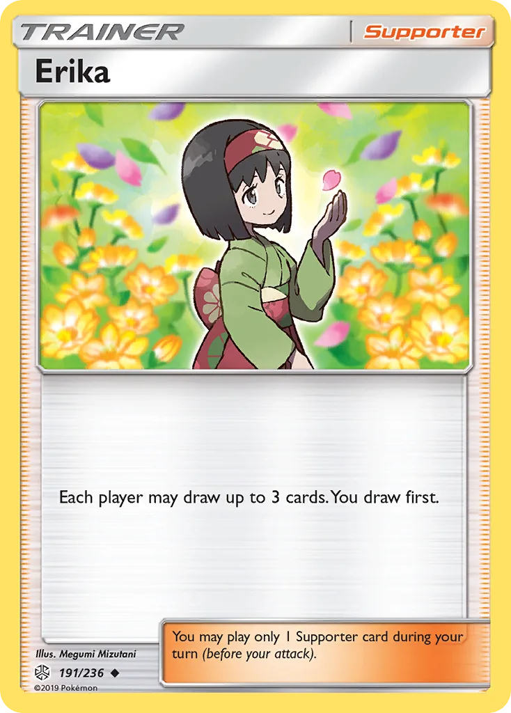 Erika, Cosmic Eclipse 191/236, English non-holo base-card reference; reverse-holo finish is not shown