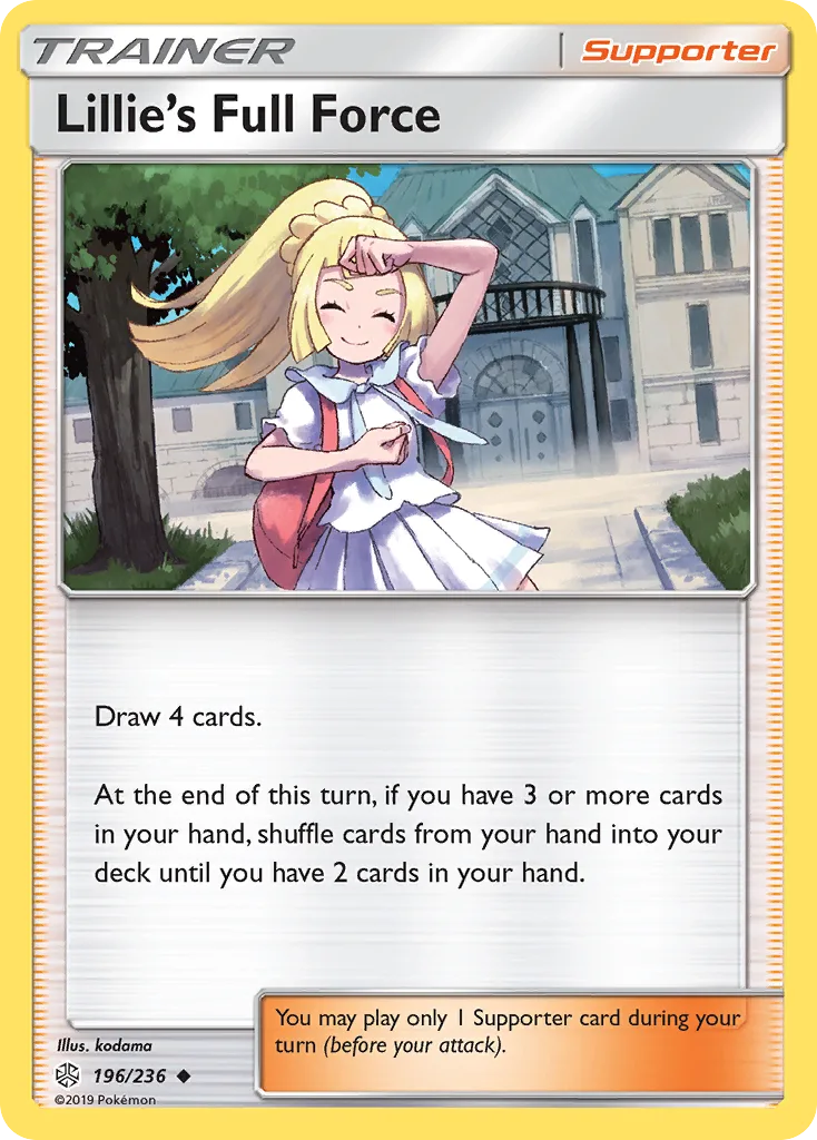 Lillie's Full Force, Cosmic Eclipse 196/236, English non-holo base-card reference; reverse-holo finish is not shown