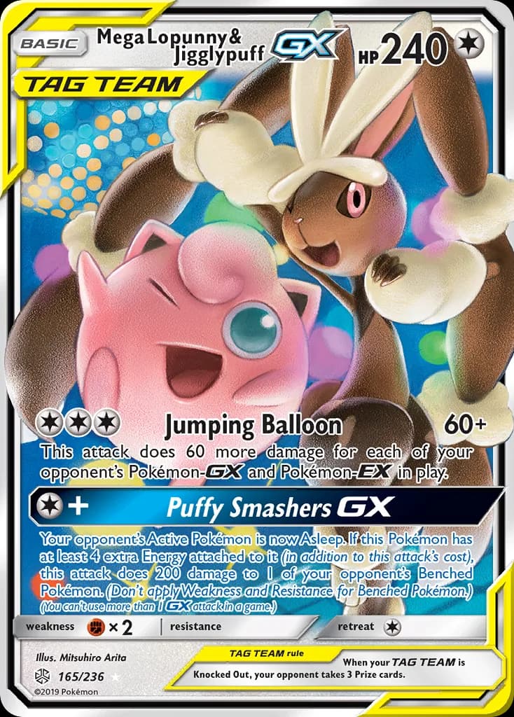 Cosmic Eclipse Mega Lopunny & Jigglypuff-GX card front, 165/236