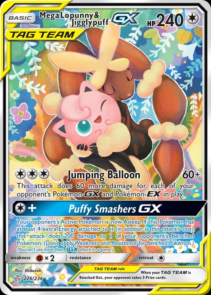 Cosmic Eclipse Mega Lopunny & Jigglypuff-GX card front, 226/236