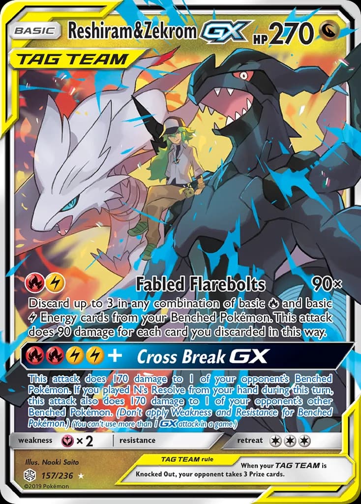 Cosmic Eclipse Reshiram & Zekrom-GX card front, 157/236