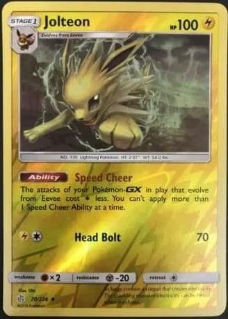 Jolteon reverse holo card front, Cosmic Eclipse 70/236