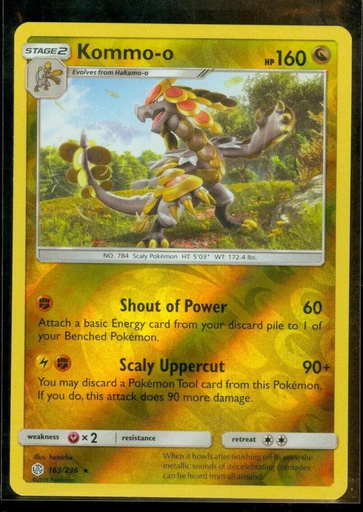 Kommo-o reverse holo card front, Cosmic Eclipse 163/236