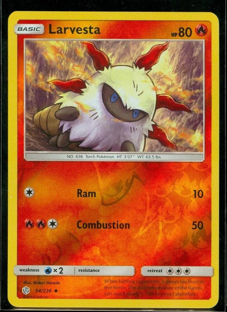 Larvesta reverse holo card front, Cosmic Eclipse 34/236