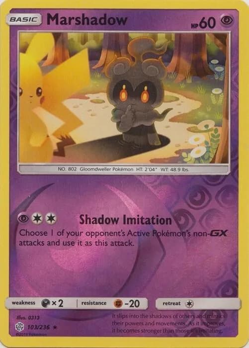 Marshadow reverse holo card front, Cosmic Eclipse 103/236