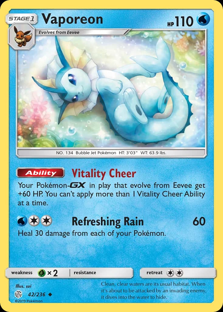 Vaporeon card front, Cosmic Eclipse 42/236