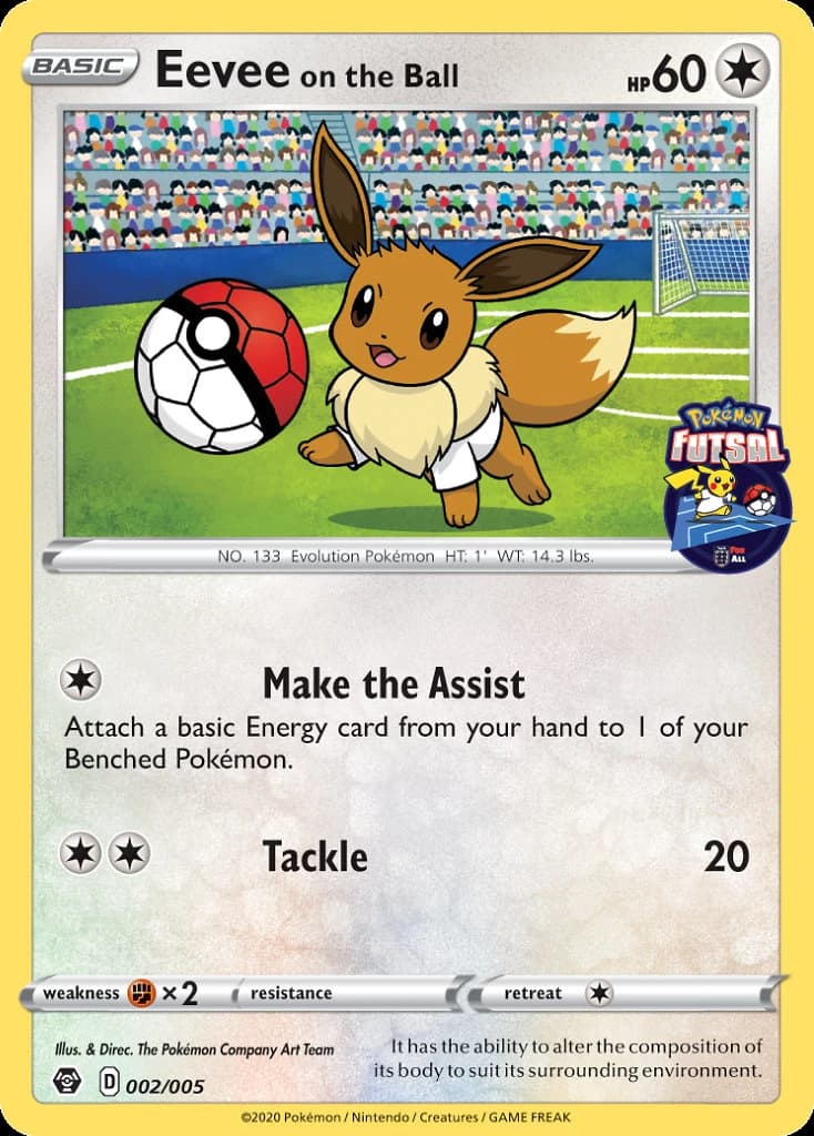 Eevee on the Ball, Pokémon Futsal Collection 2/5, English card reference; finish and promotional markings may differ